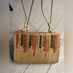 Vintage Straw Tote 1980s Rainbow Stripe Colors